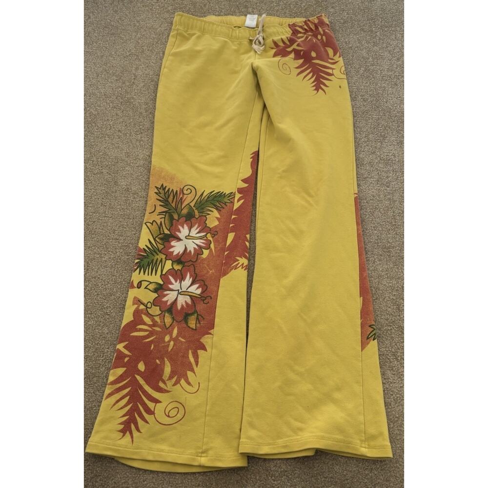 Vintage Y2K Ed Hardy Yellow Sweatpants With Drawstring And Logo On Butt